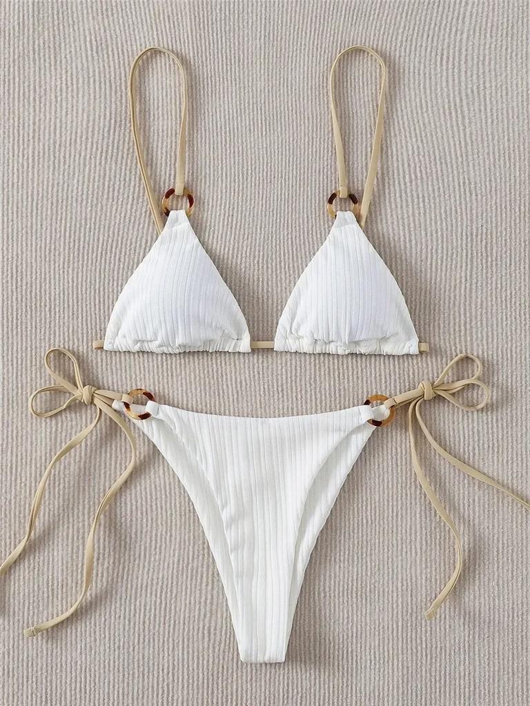 Light Blue Ribbed Swimwear String Bikinis Sets Woman 2026 Sexy Swimsuit Ring Bathing Suit Brazilian Micro Bikini Thong Donna