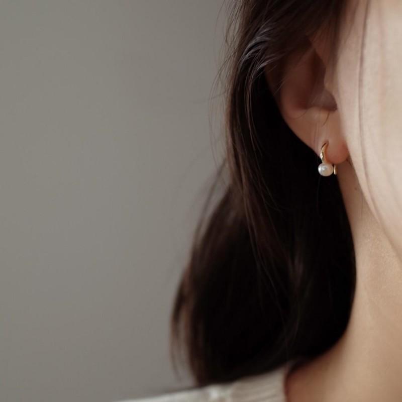 925 Sterling Silver Plated 14K Gold Shell Pearl Earrings for Women Korean Temperament Jewelry Accessories