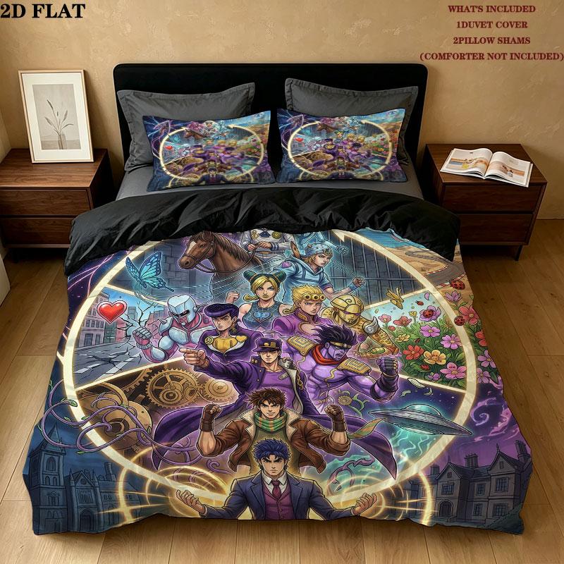 Jojos Bizarre Adventure Pattern Bedding Quilt Set Quilt Cover Pillowcase Home Birthday Gift(1 * duvet cover + 2 * pillowcase, without core)
