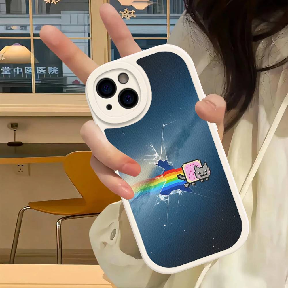 Cute N-Nyan Cat For IPhone 16 15 14 16E 13 12 11 Pro Max Plus Phone Leather Case