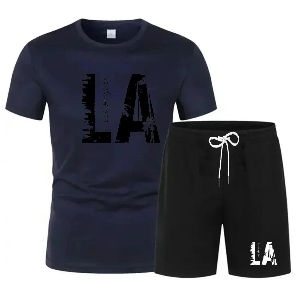 Nuovo set sportivo estivo da uomo, T-shirt a maniche corte e pantaloncini due pezzi, abbigliamento casual traspirante e ad asciugatura rapida.