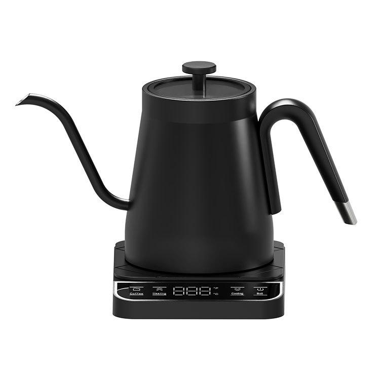 Temperaturkontrollerad vattenkokare i rostfritt stål med svanhals och överhällbar kaffe- och tekokare