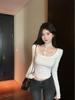 Women's Slimming White Lace Patchwork Halter Long Sleeve T-shirt - Autumn Flattering Spicy Girl Base Layer