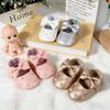 Baby Girls Indoor First Walker Shoes 0-18 Months Soft Cotton Sole Non-Slip Bowknot Embroidery Hook & Loop Booties