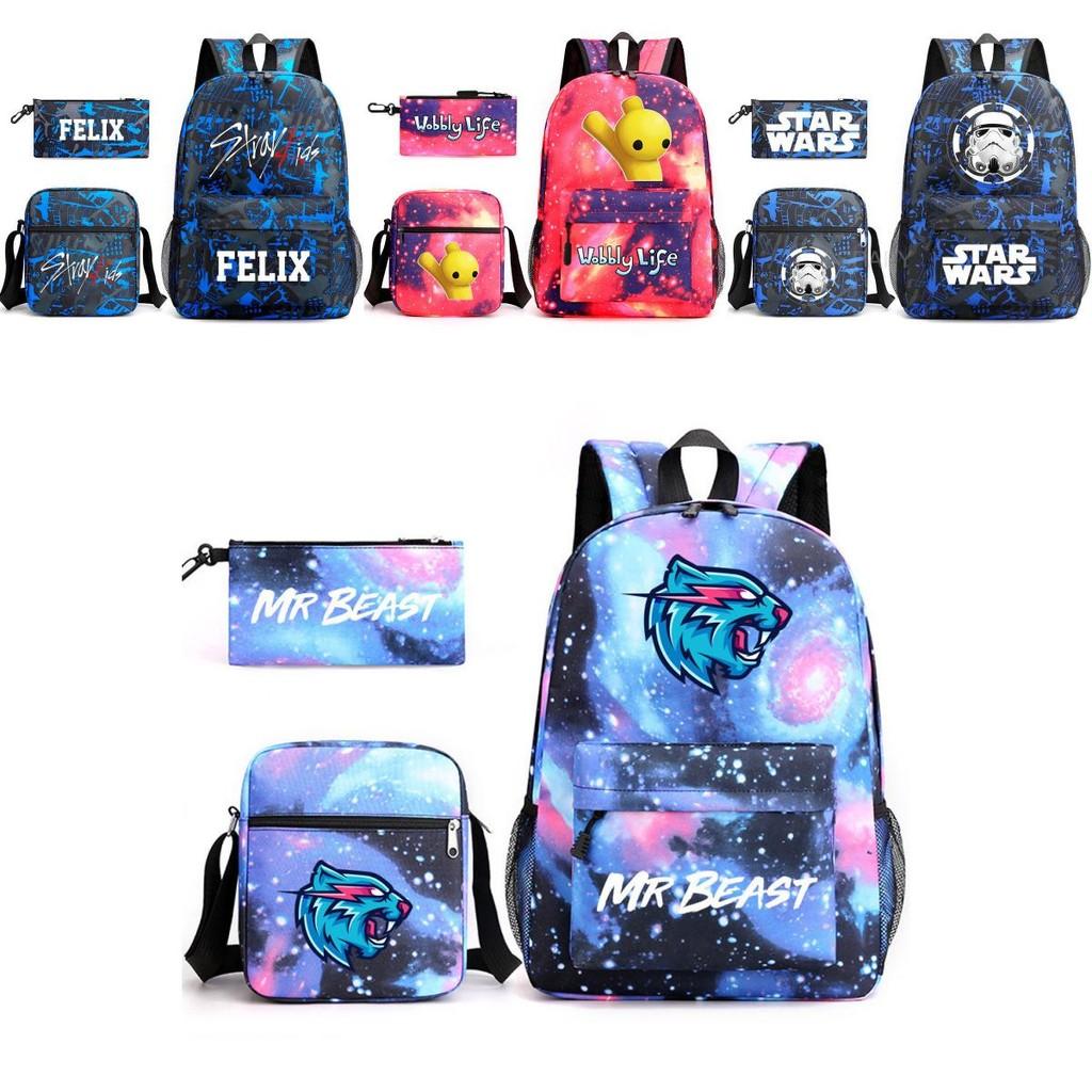 Stylish Mr Beast Lightning Cat Three Piece Bag Set Ideal For Kids In School Activities