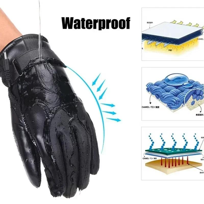 NEW Winter Electric Warming Gloves Thermal Heated Gloves Soft Hand Warmers Leather Heating Gloves for Fishing Motorcycle Riding
