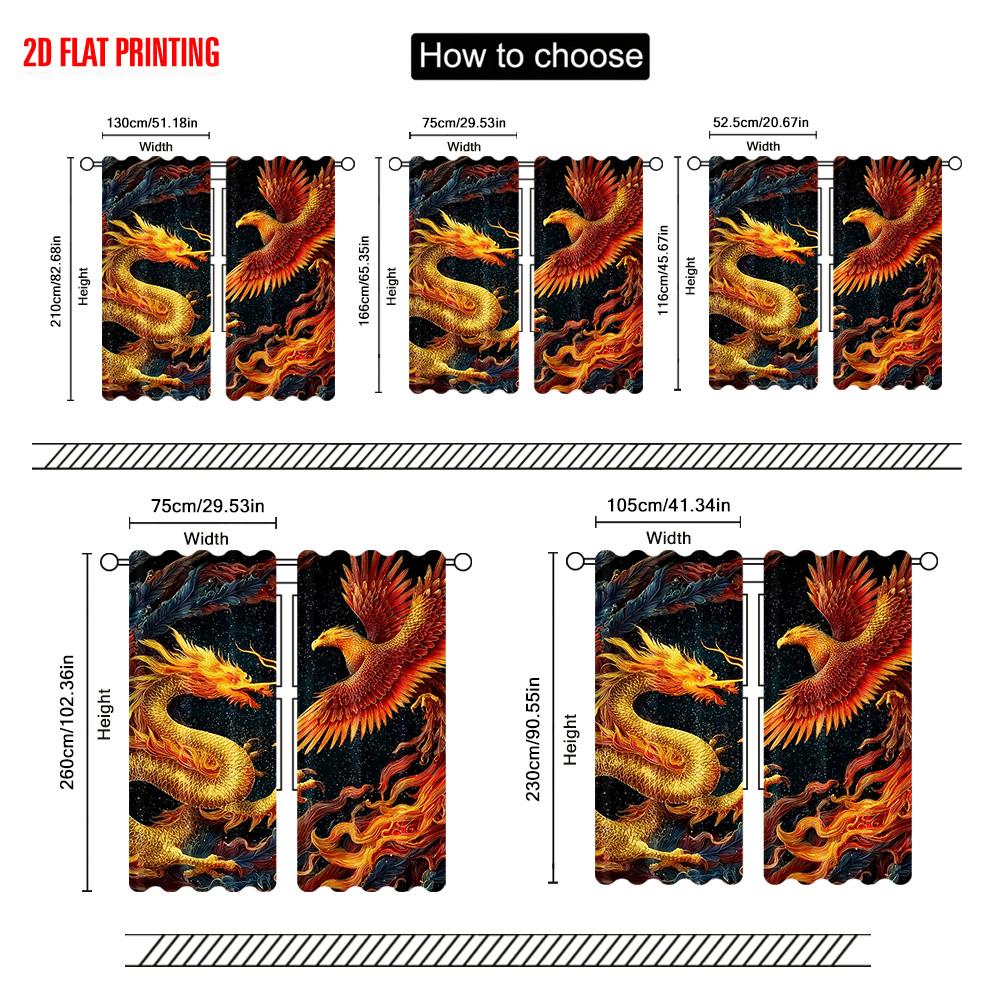 2pcs   plane printing Print Curtains dragon and phoenix Versatile 100% Polyester (without rod) Art Deco Festive Perfect for