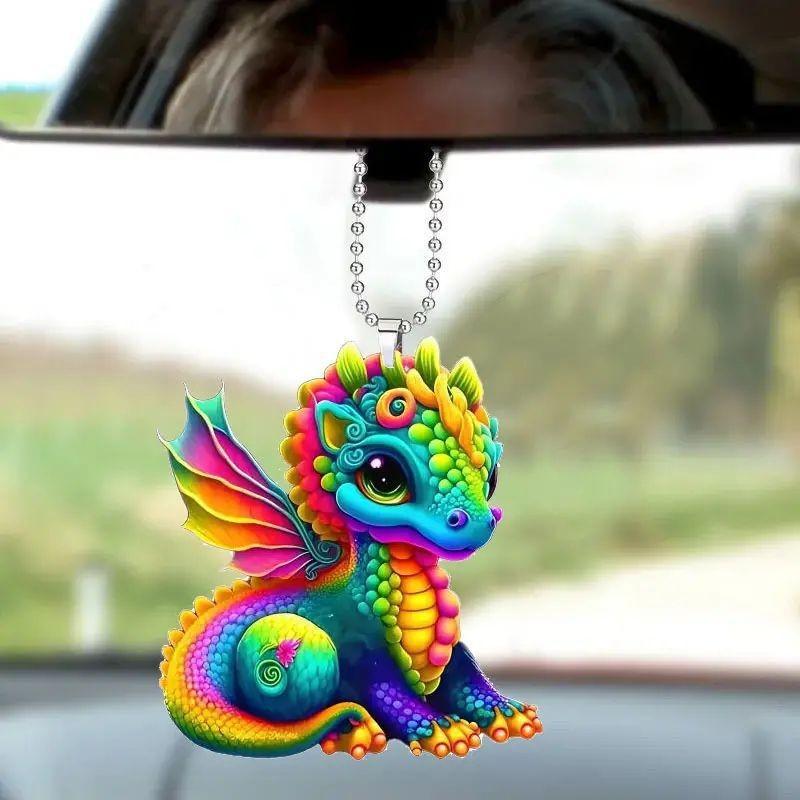 Acrylic Stylish Cartoon Dinosaur Rearview Mirror Pendant Fun Interior Car Decoration