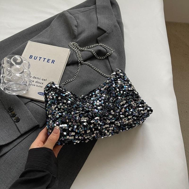 Unique Design Purse Women's 2024 New Spring Summer Versatile Single Shoulder Crossbody Bag Sparkling Chain Armpit Bag