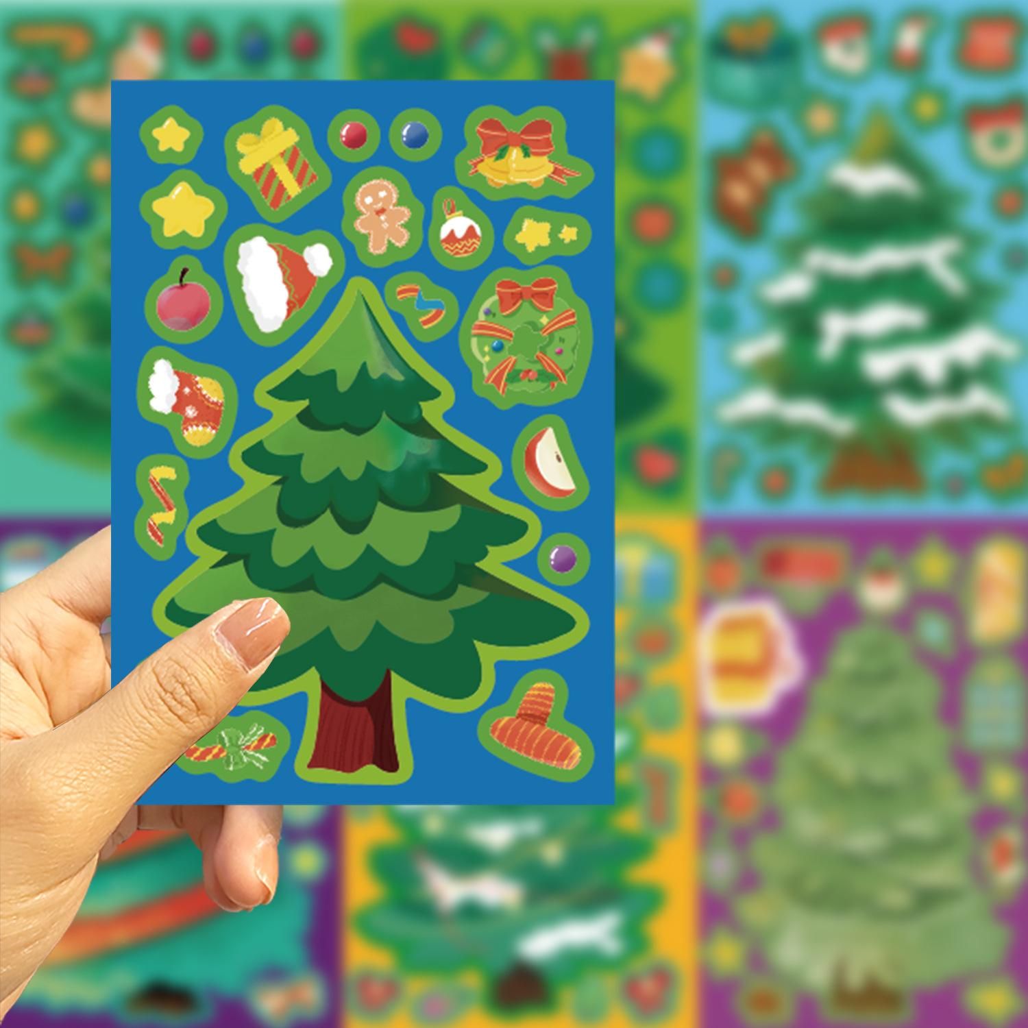 

8/16/24Pcs Vinyl Christmas Tree Puzzle Make a Face Stickers - Reusable DIY Decals for Notebook, Fridge, Ambiance Decor