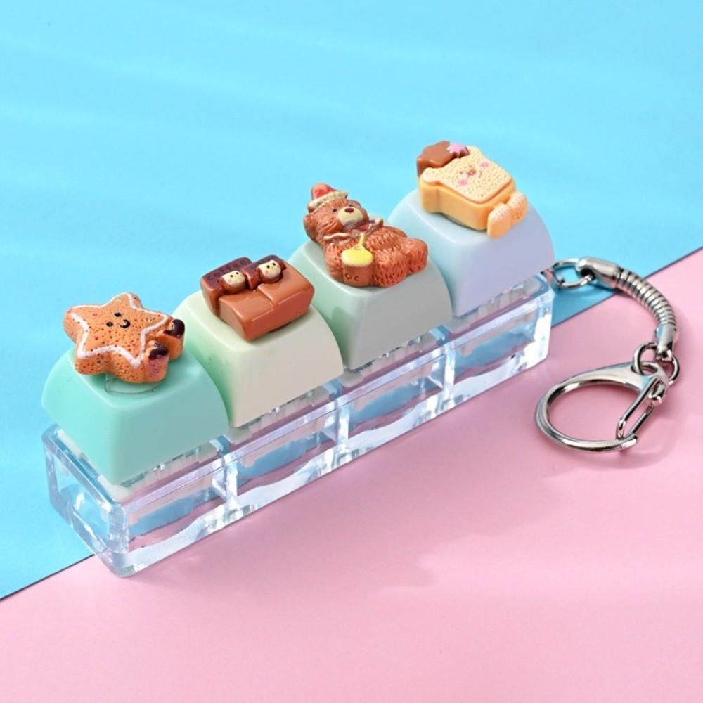 Bear Keycap Anti-stress Toy Pendant 4 Key Fidget Keychain Mini Keyboard Pendant  Decompression Gift