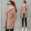 women's Fleece Lined Mid Length Hooded Coat Loose Fit Teddy Fleece Jacket Casual Winter Outwear