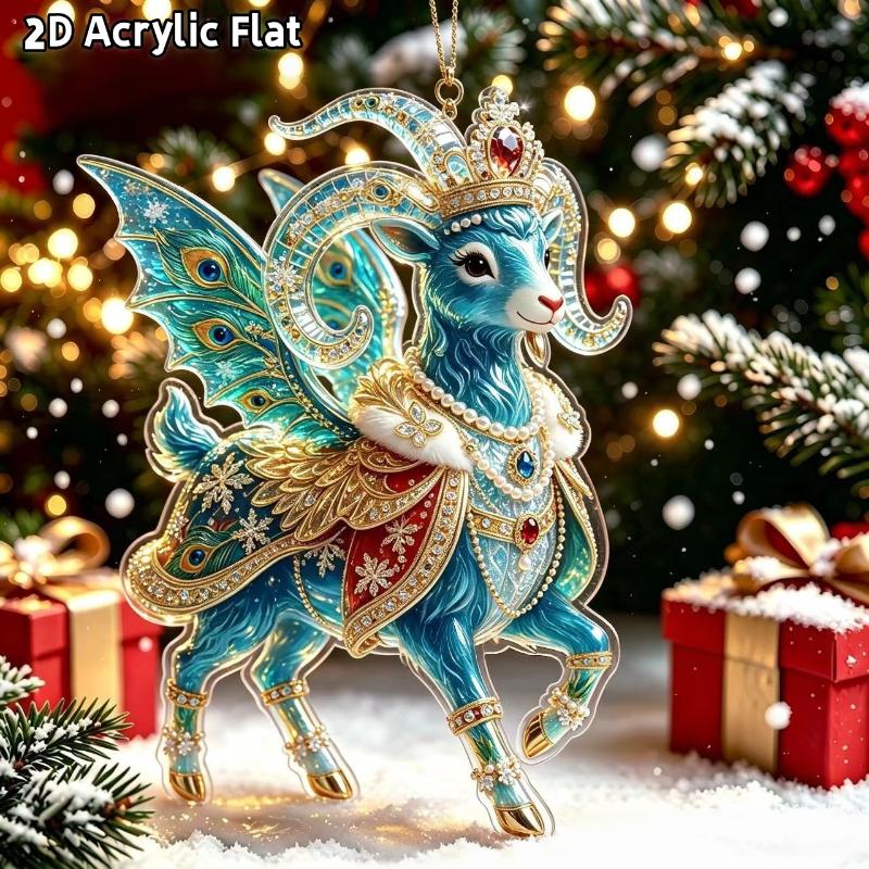 2D Flat Goat Hanging Ornament Acrylic Animal Pendant Christmas Tree Decoration Car Rearview Mirror Charm New Year Hanging