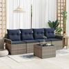 5 Piece Sofa Set with Cushions Grey Poly Rattan