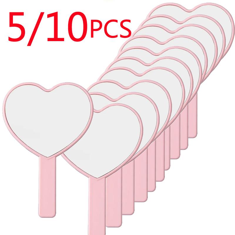 Cute Heart-shaped Handheld Makeup Mirror 5/10pcs Portable Small Kawaii Love Mirror As A Mini Gift for Ladies Princesses Party