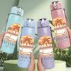 1PC Tropical Beach Palm Sunshine Print 750ml Color Plastic Sports Water Bottle Leakproof Flip Straw Lid Suitable for Sports Office Home Use