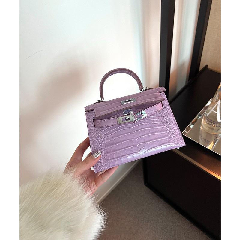 

Высококачественная сумка через плечо, модная розовая, фиолетовая, с крокодиловым узором, натуральная кожа, второе поколение, женская сумка, новая модель 2025 года 19x6x13cm фиолетовый