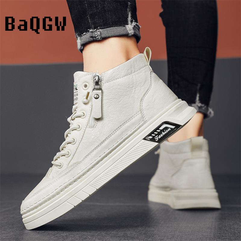 Autumn Fashion High Top Leather Casual Shoes Retro Outdoor Sport Walking Comfortable Warm Non-slip Luxury Sneakers Skate Shoes