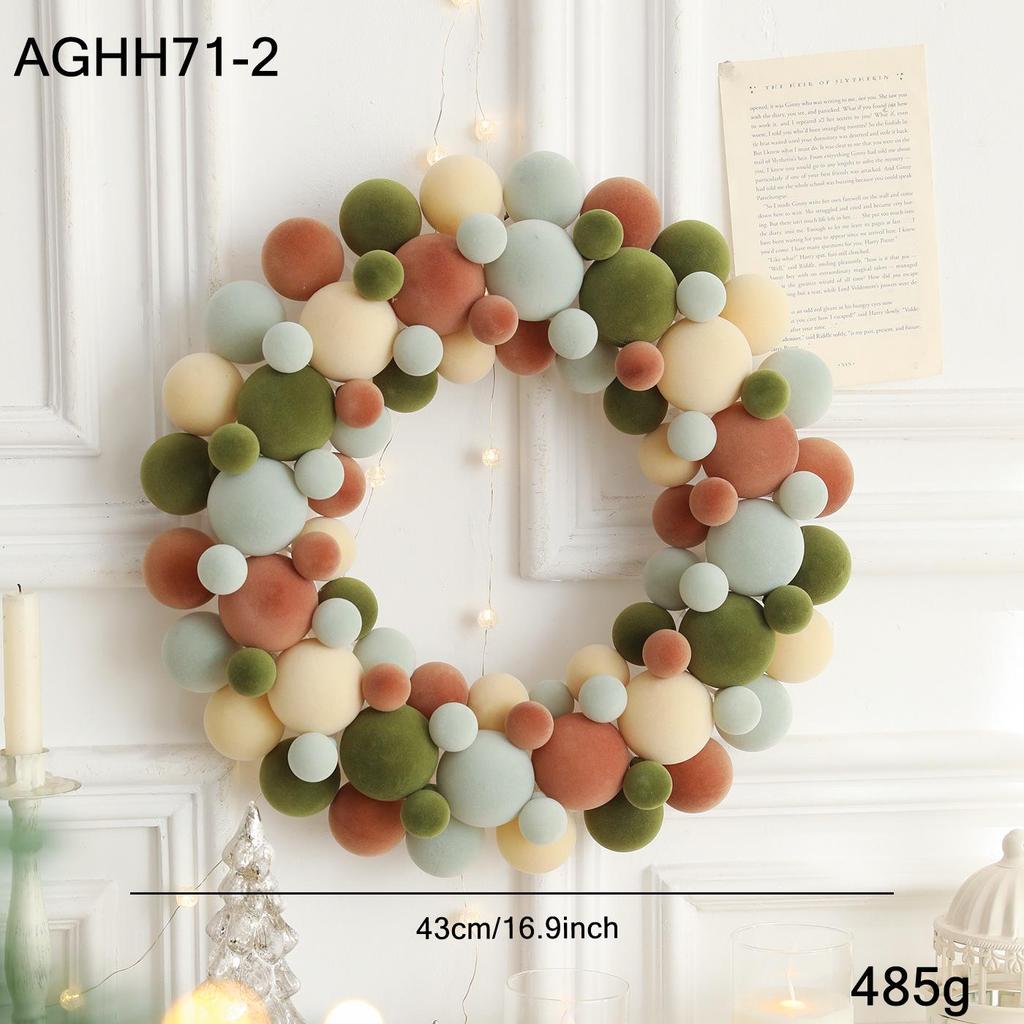Colorful Flocked Christmas Ball Wreath for Tree, Wall, or Door Decoration