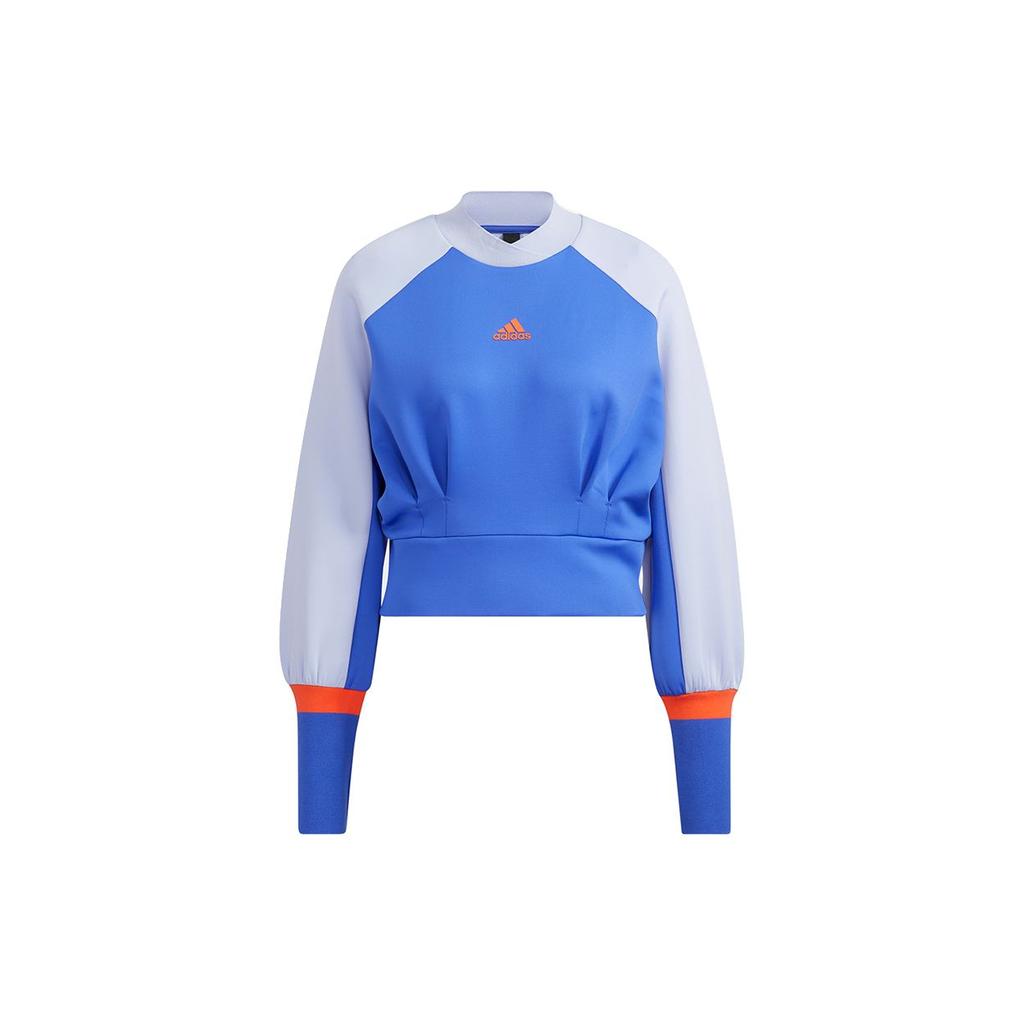 Adidas Wx W Rib Sweatshirt Color Block Short Round Neck Sports Vintage American Women sweatshirt Blue H09676