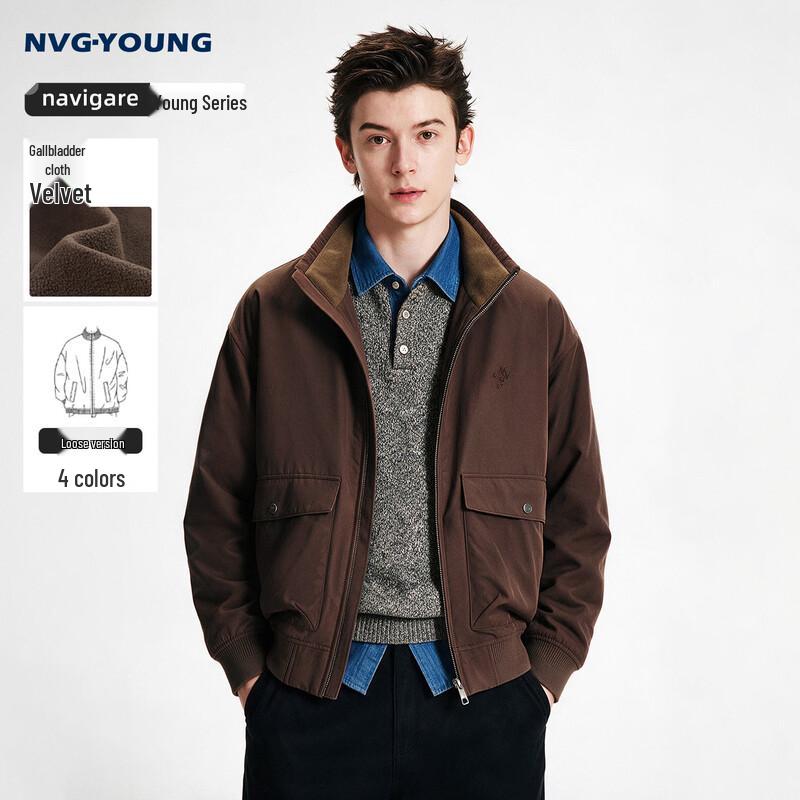 NVG YOUNG Men's Fleece-Lined Windproof Stand-Collar Jacket