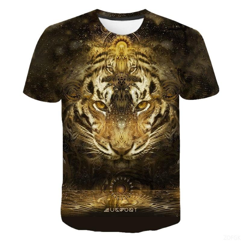 Fashion Men's T-Shirt Animal Tiger 3D Print Men's and Women's Summer Short Sleeve Round Neck Casual Top Outdoor Men's Clothing