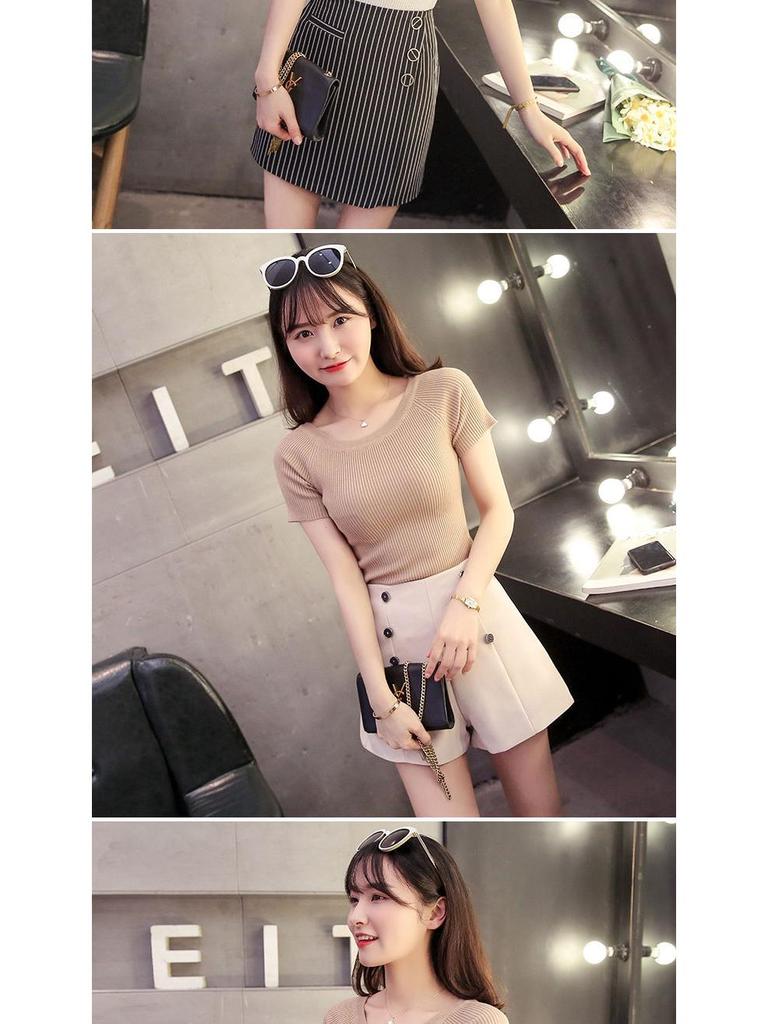 Women's Slim Fit Round Neck Short Sleeve Summer Knit T-Shirt - Solid Color