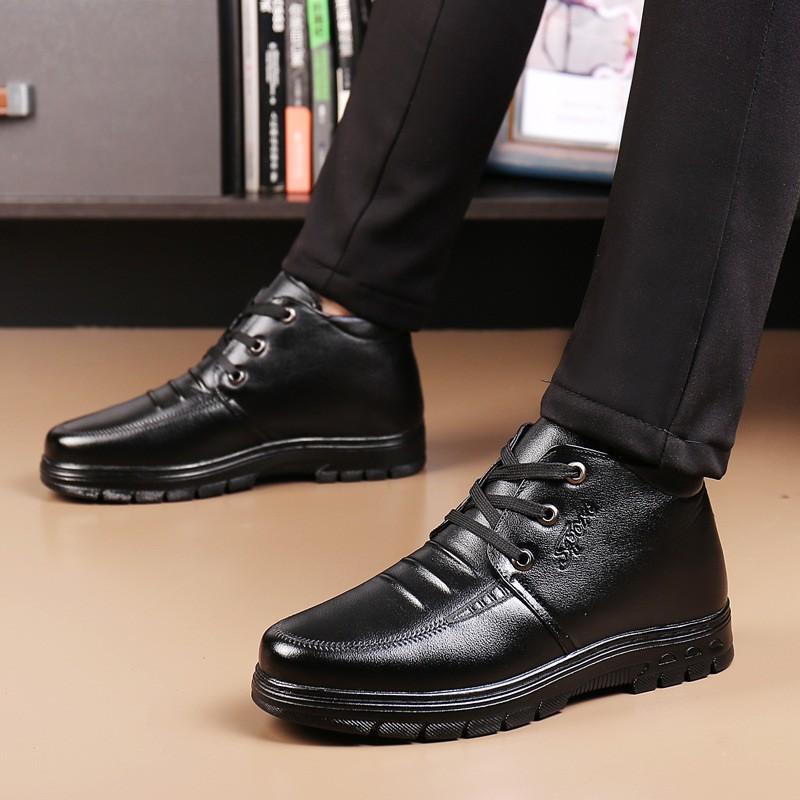 

Обувь обувной фабрики для отцов среднего и пожилого возраста, зимняя новая 2024 года, бархатная, утолщенная, теплая, кружевная, повседневная, мужская, кожаная обувь 39 чёрный