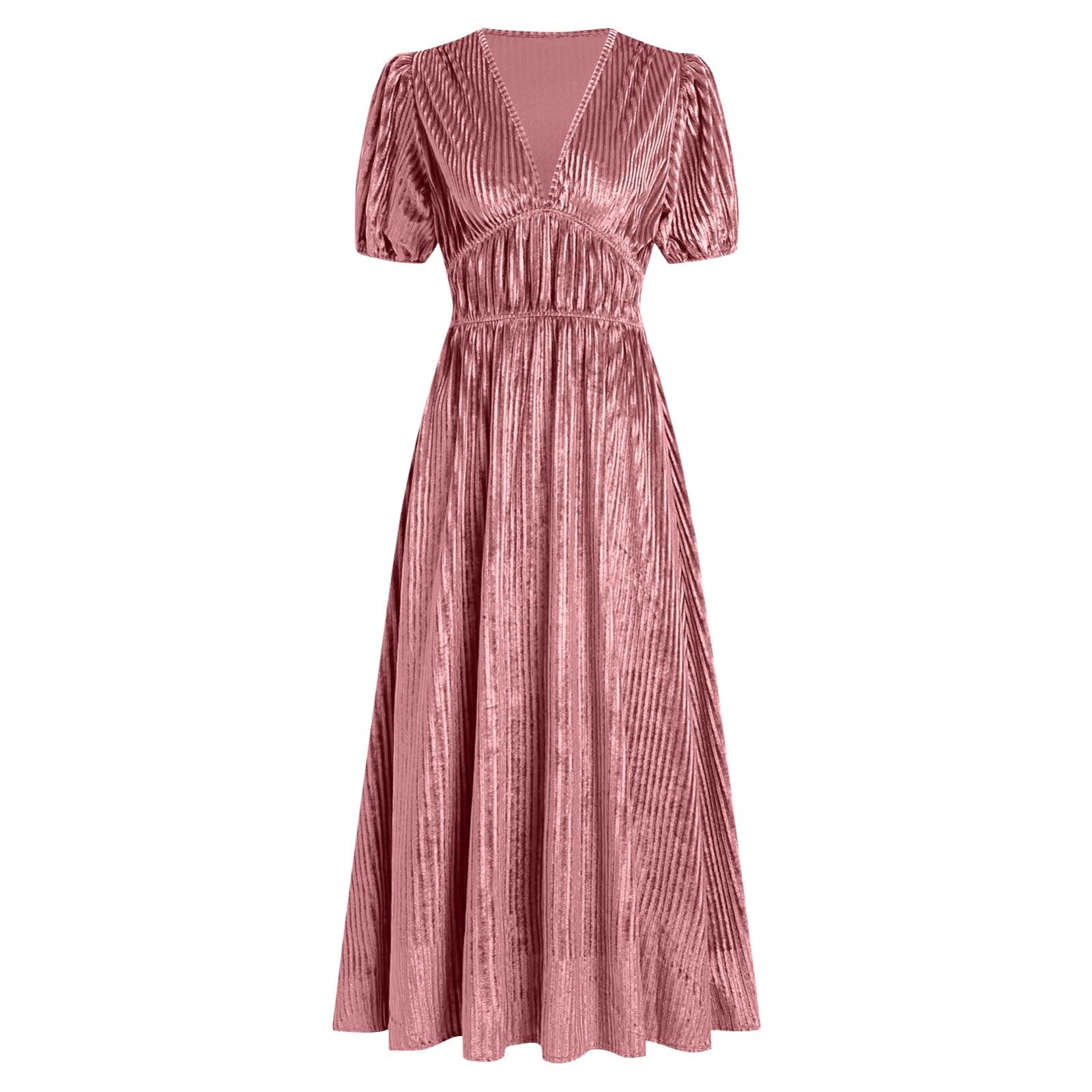 

Женское однотонное платье с коротким рукавом, сексуальное бархатное, с V-образным вырезом, вечернее платье с высокой талией XL розовый