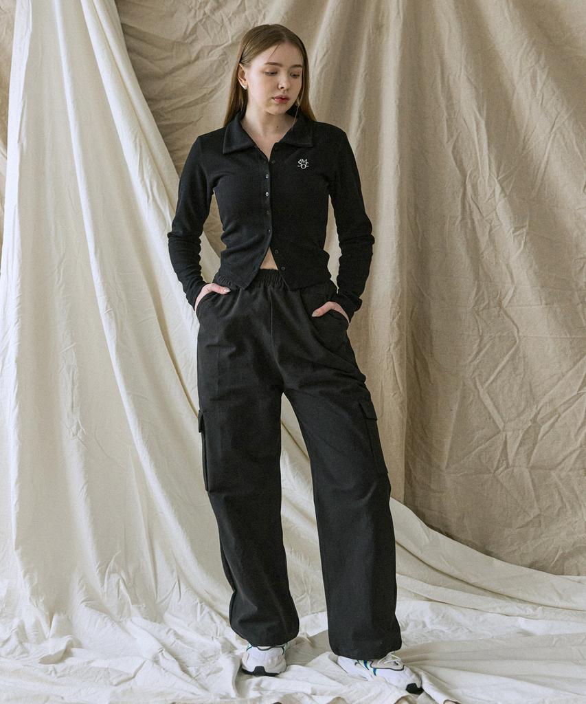 5OML Cotton Cargo Wide Elastic Waist Pants (Beige)
