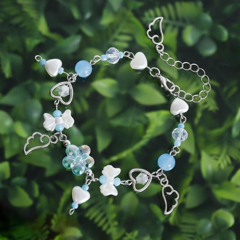 Handmade Angel Wing Bracelet Cute Bowknot Beaded Wristband Adjustable Chain Aesthetic Jewelry Gift for Women and Girls