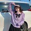 Sweet Japanese Taro Purple Bow Knitted Cardigan Autumn New Small Fragrant Sweater Jacket Women's