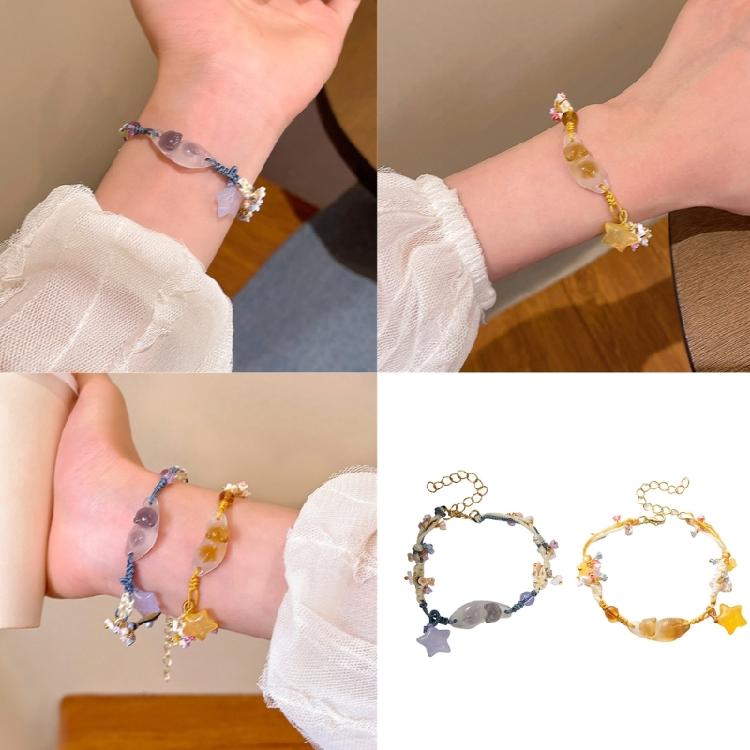 Handcraft Resin Star and Floral Bracelet Including Cats Charm Elegant Jewelry for Everyday Use