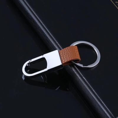 Leather Strap Keychain with Metal Carabiner Clip and Round Key Ring Durable Accessory for Organizing Keys and Small Tools