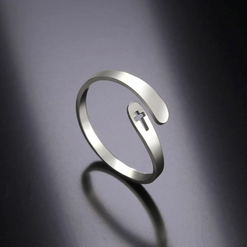 Christliches Kreuz Ring für Damen Herren Edelstahl Minimalistisch Verstellbar Fingerringe Schmuckliebhaber Geschenk