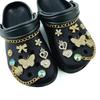 18PCS Summer Luxury Shoe Charms Set Accessories for Clogs Shoe Buckle Golden Chain Diamond Butterfly Flower DIY Shoes Decoration
