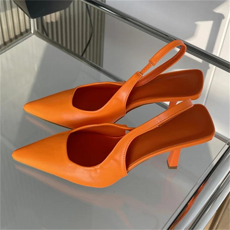

Елегантні жіночі туфлі-човники з гострим носком, слінґбеки, стриптиз-сандалі, випускні мюлі, флуоресцентний колір, великий розмір 43 38 помаранчевий