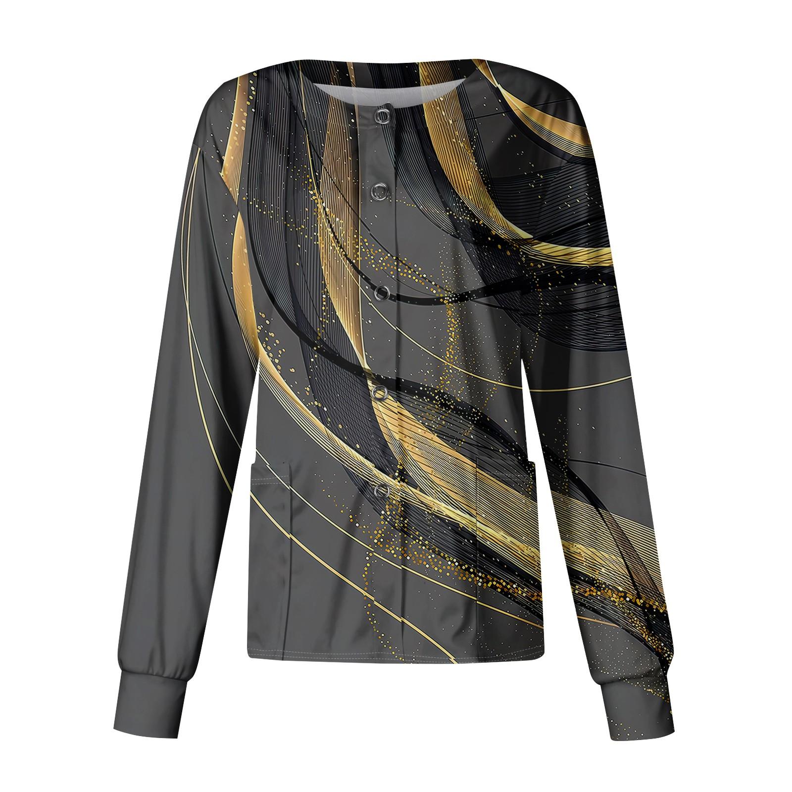 

Женский повседневный однобортный однобортный кардиган с длинным рукавом и принтом, рабочая одежда, топ S золотой