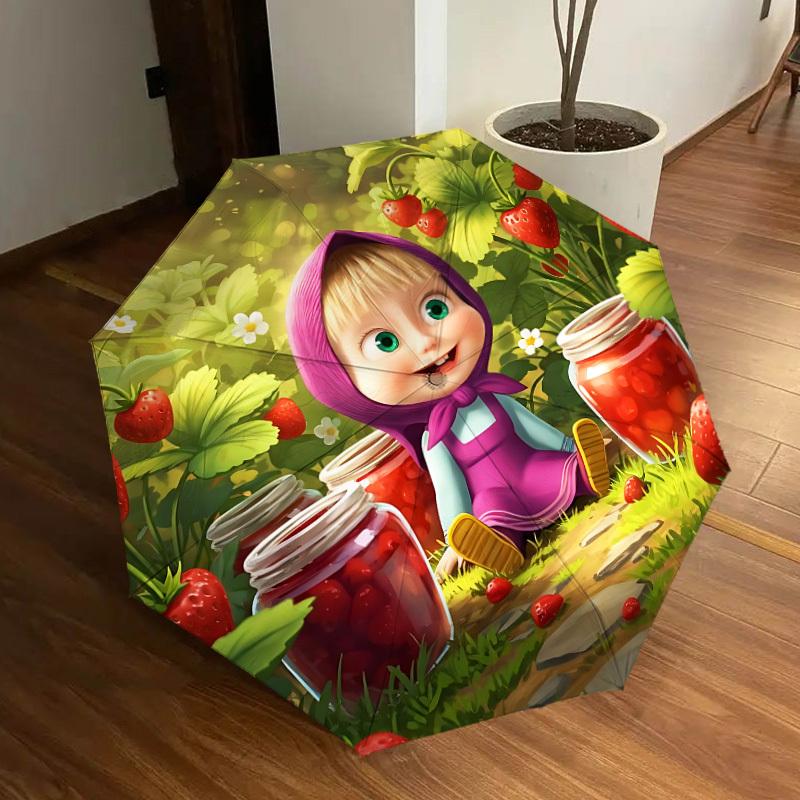 1pz Ombrello Pieghevole Automatico Masha e Orso, Design Pieghevole Portatile, Accessorio Casual da Esterno L1127084