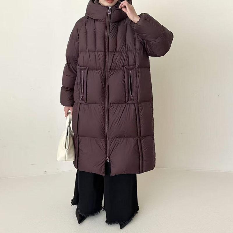 High luxury long white duck down jacket women's 2024 winter thickened hooded large version loose knee puff bread jacket