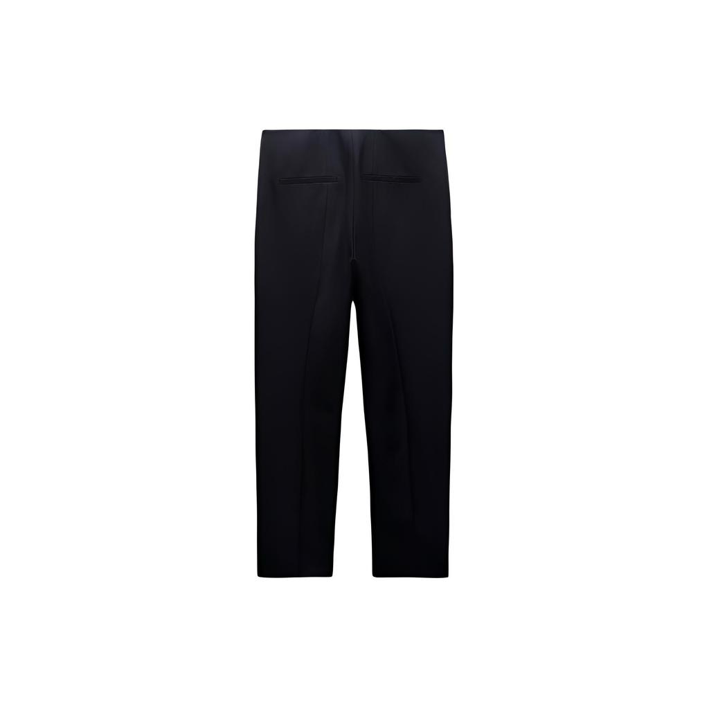 Zara Zw Series Solid Color Mid Waist Straight Leg Casual Pants Women Bottoms Blue 2367683-400