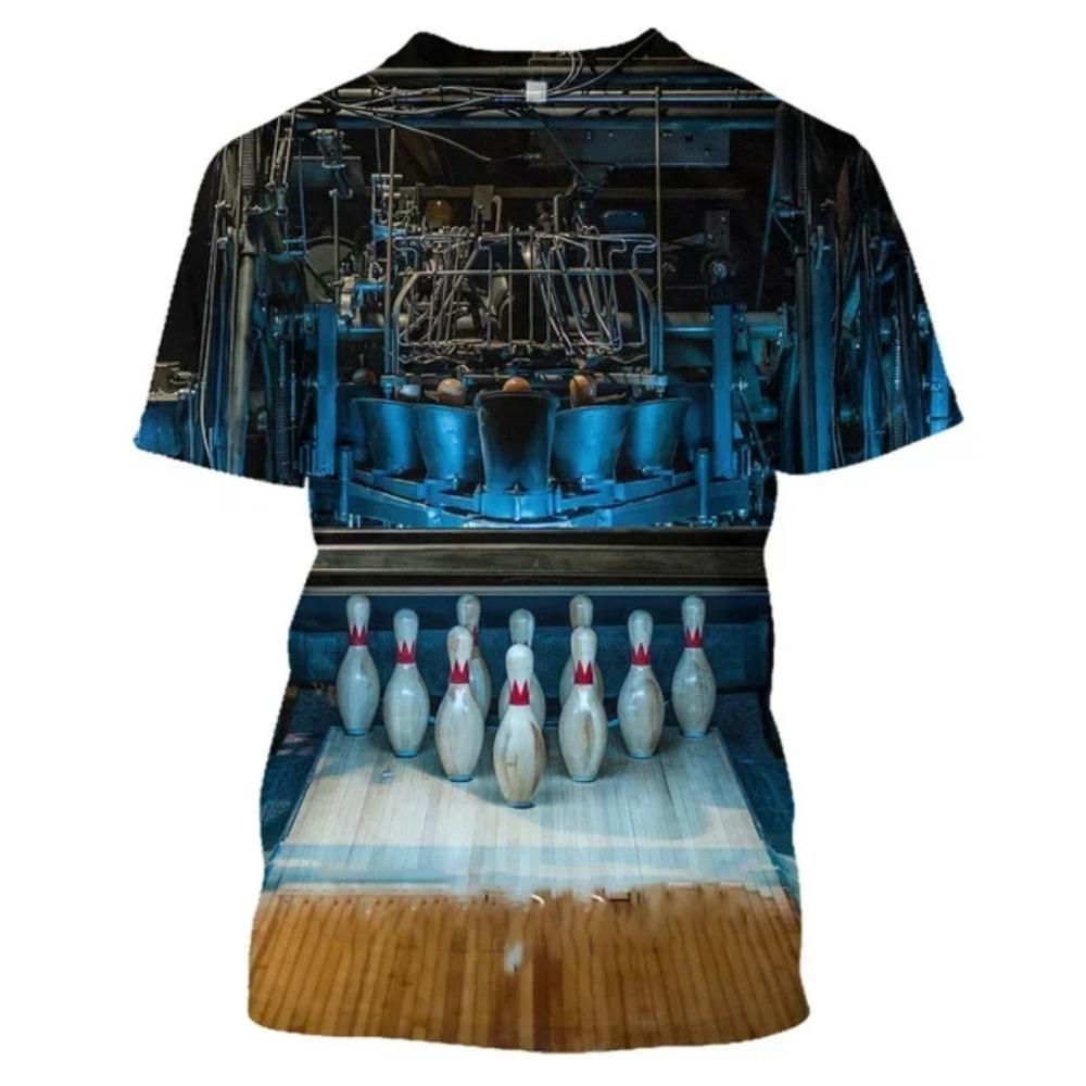 Men's Bowling Pattern T-shirt Harajuku Street Fashion Sports Loose  Round Neck Comfortable Short Sleeve Top