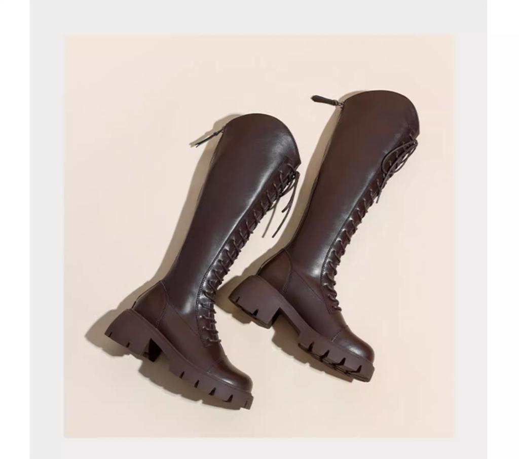 Long Boots Women's 2024 New Autumn and Winter Velvet Warm Small Thick-soled Heightening Knight Boots Women's Long Boots