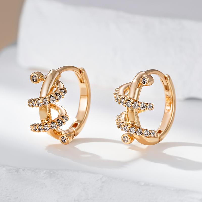 Trendy  Rose Gold Color Hoop Earrings For Women Unique Geometry Shiny Natural Zircon Accessories Daily Fine Jewelry