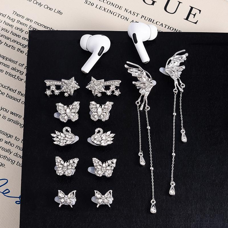1Pair Butterfly Headphone Buckle Diy Zircon Headphone Decoration Clip Removeable Easy To Install Earbud Accessories