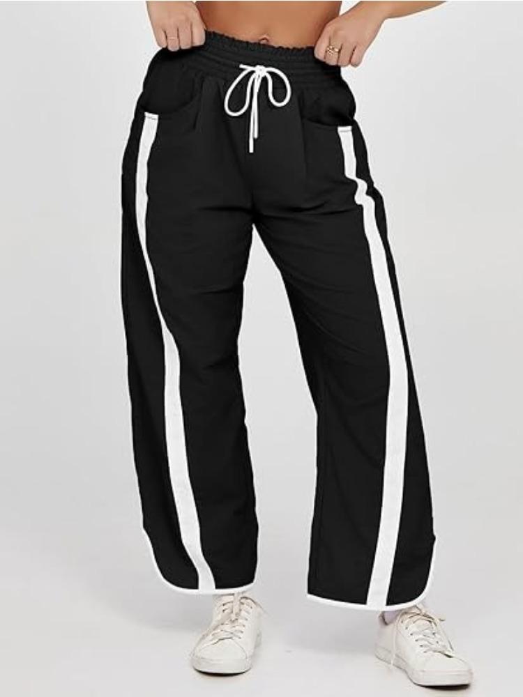 Men's Casual Wide Leg Pants with Side Stripes and Drawstring Waist In Multiple Colors