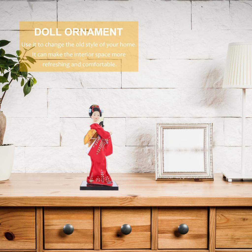 FAVOMOTO Japanese Doll Ornament: Handmade Geisha Figurine with Silk Kimono - Geisha Doll Collectible Japanese Cultural for Women & Home Aesthetics