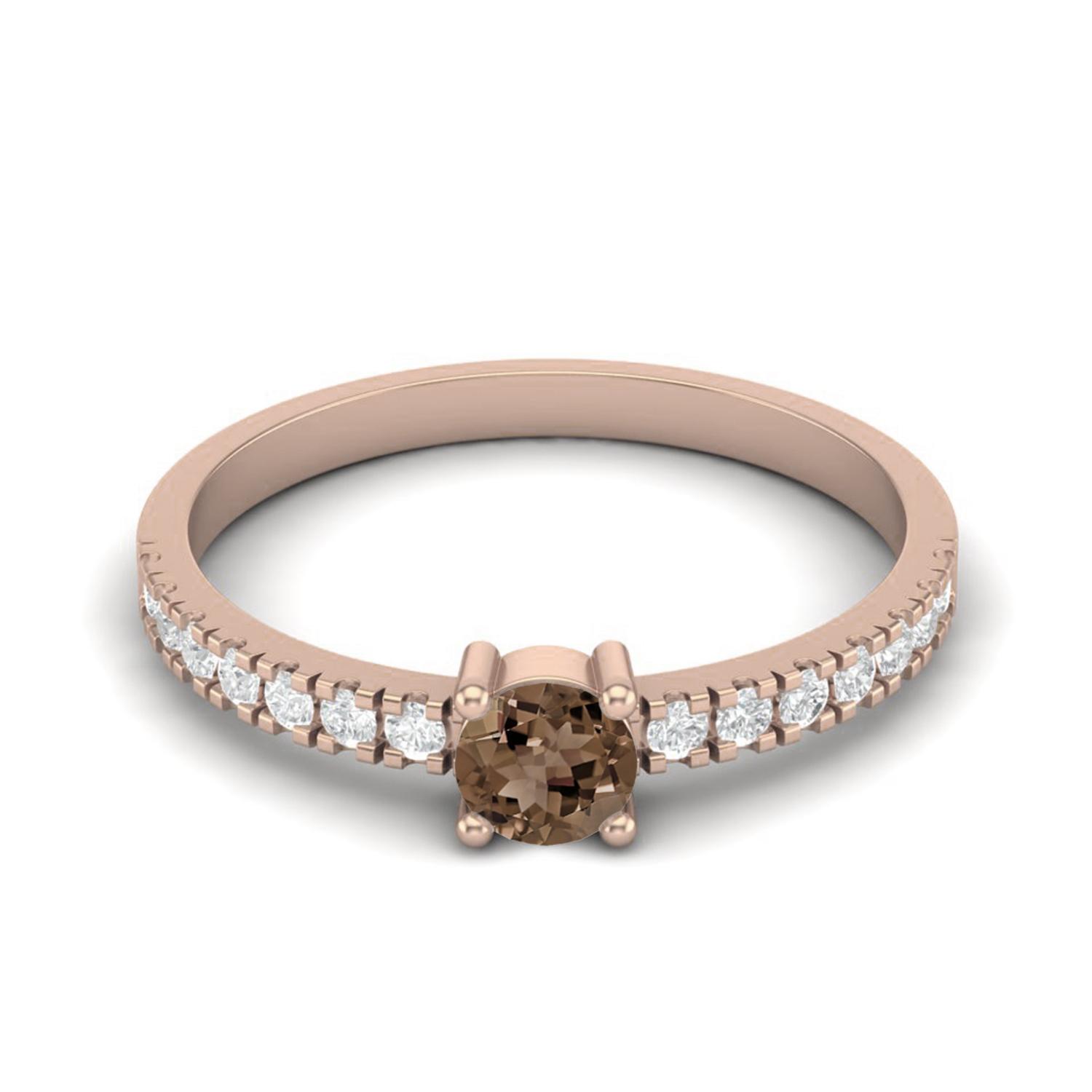 0.65 Ctw Round Smoky Quartz 925 Sterling Silver Rose Vermeil Solitaire Accents Women Wedding Ring 11