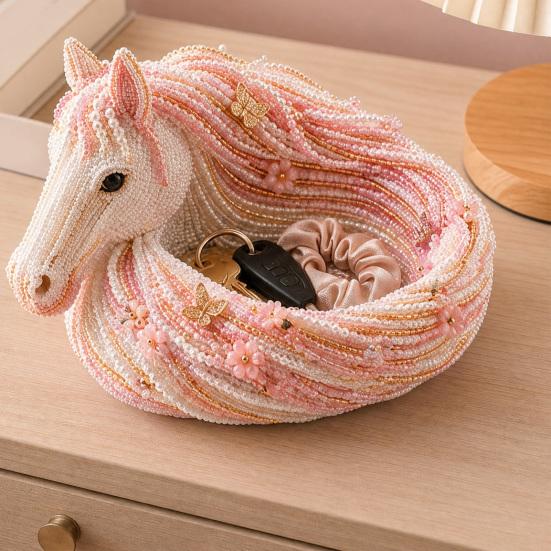 Beaded Horse Kit, DIY 3D Beaded Animal Tray Craft Kit with Colorful Horse Beads, Jewelry Organizer for Keys Coins Storage And Decorative Home Accent