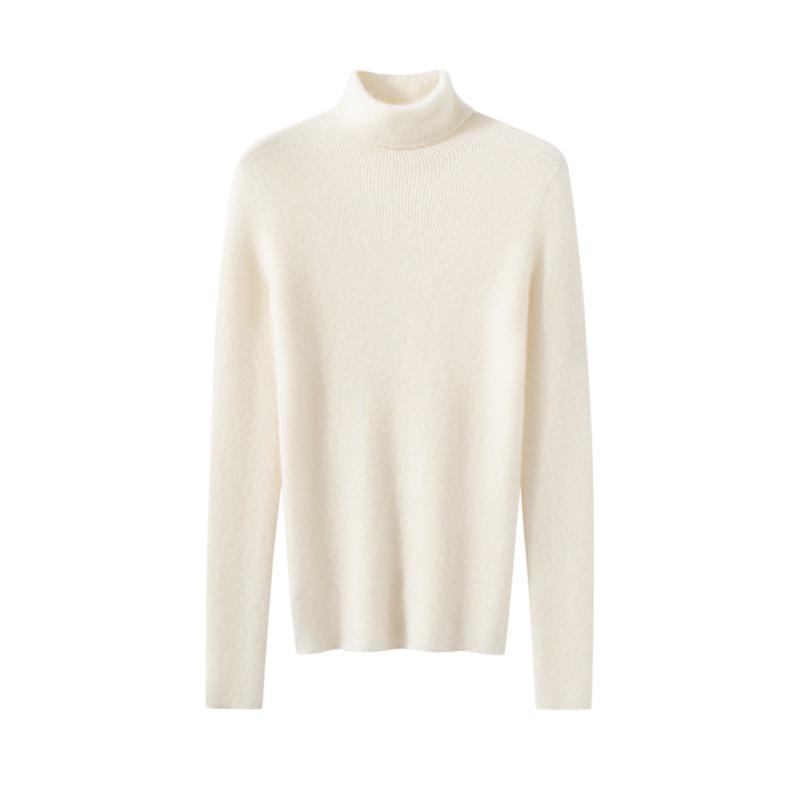 Women's 100% Cashmere High Neck Sweater - Autumn/Winter Rib Knit Base Layer
